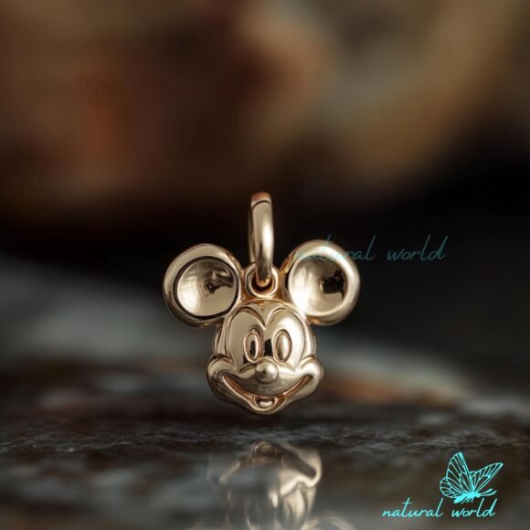 14K Gold Mickey Mouse Face Charm Pendant, Cute Gold Mickey Face Pendant