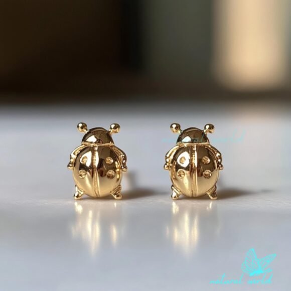 14K Gold Lady Bug Studs Earrings, Solid Gold Ladybug Earrings