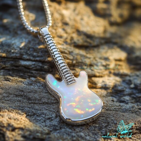 14k Gold Gemstone Guitar Pendant, Guitar Pendant, Guitar opal pendant