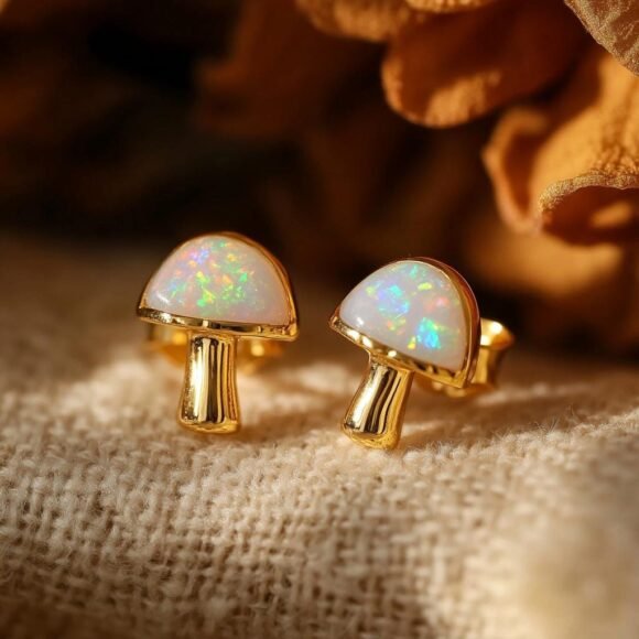 New Designer Gemstone Mushroom Earring, Gold Mushroom Studs Earrings
