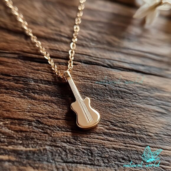 14K Gold Guitar Pendant, Music Lover Guitar Pendant