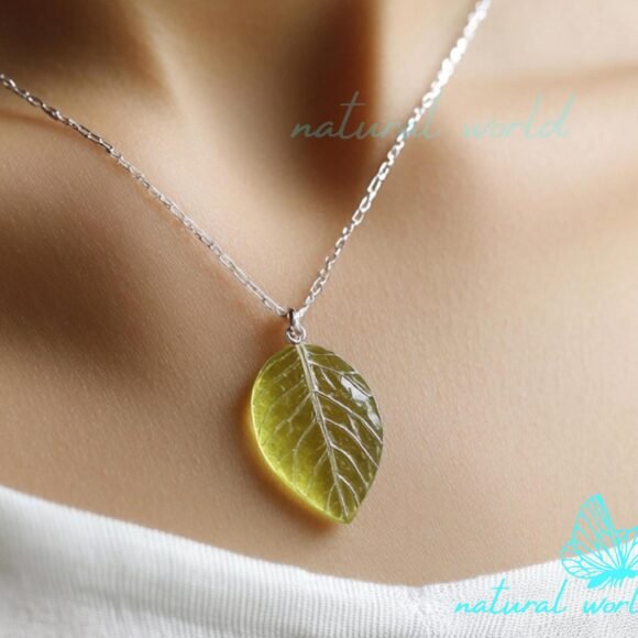 Hand Carving Leaf Pendant, Gemstone Leaf Pendant, Carved Leaf Pendant