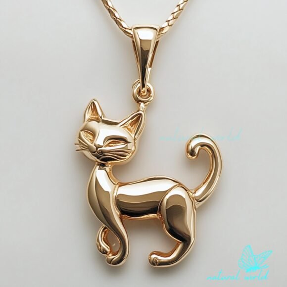 14K Gold Cat Pendant, Gold Cute Cat Necklace, Gold Kitty Pendant